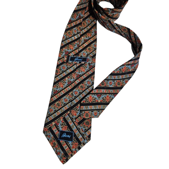 BRIONI Black/Blue Striped Geometric Silk LUXURY Tie HANDMADE ITALY - Picture 2 of 5